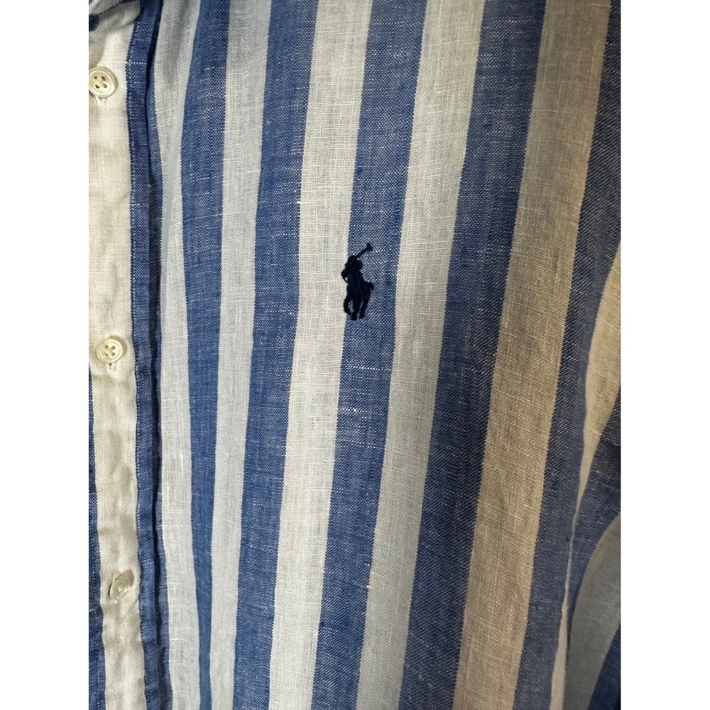 Polo Ralph Lauren Blue White Striped Linen Shirt Crop Boxy Fit XL - Picture 4 of 14